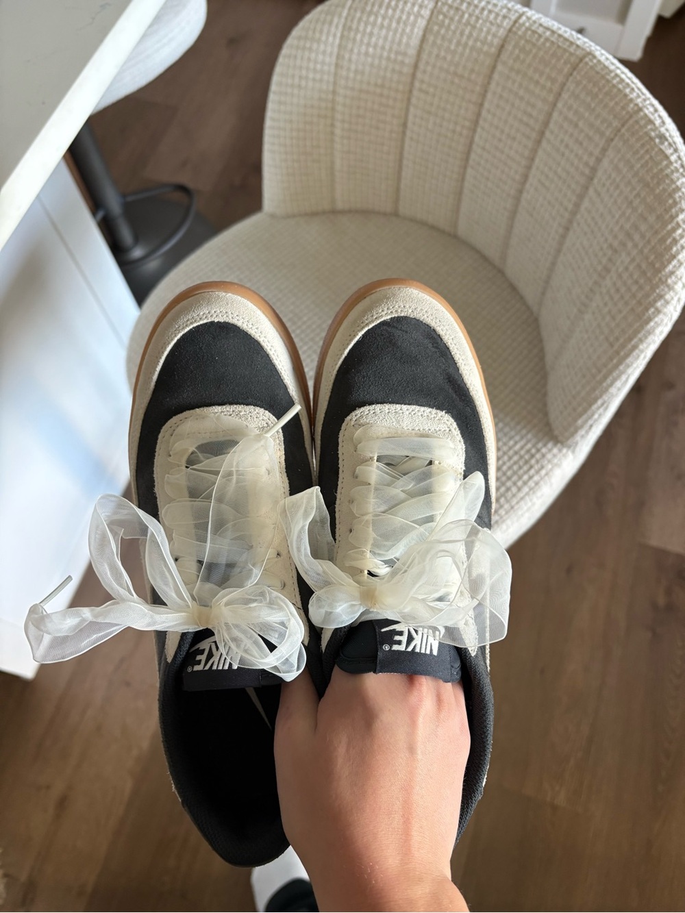 Nike Black and White Low-Top Trainers with Sheer Ribbon Laces